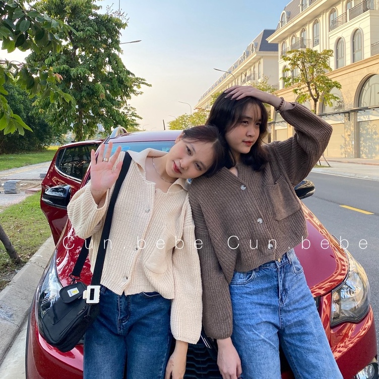 Áo Cardigan Len Croptop 1 Túi Siêu Hót