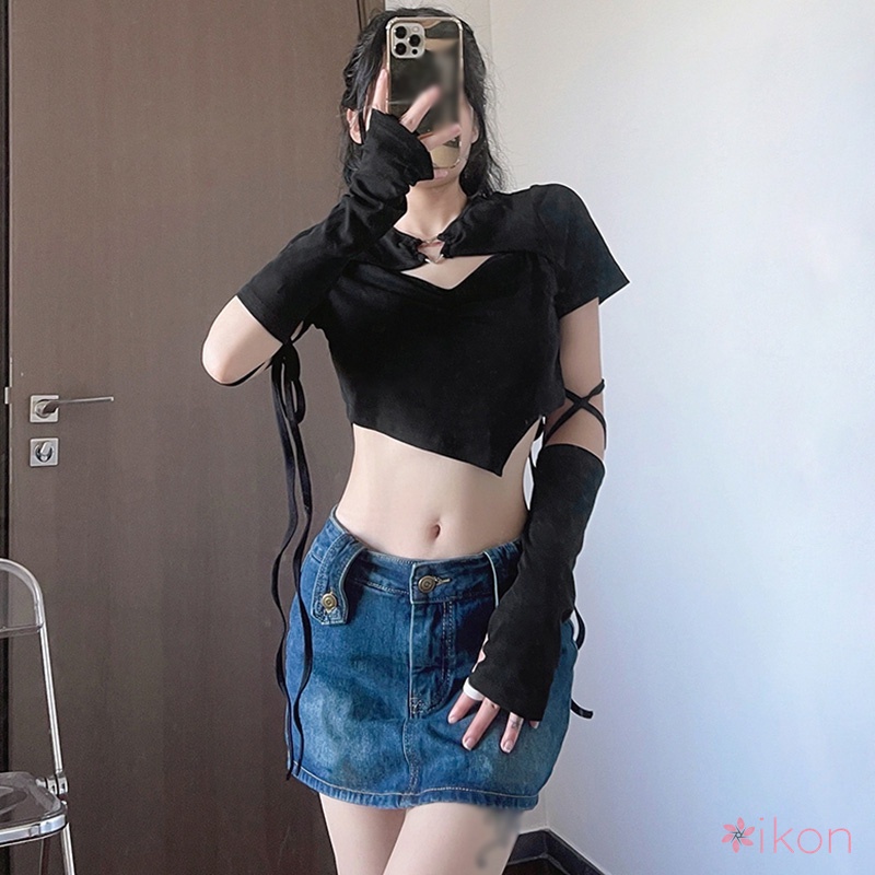 Áo Thun Croptop Hở Rốn Cài Nút Gợi Cảm Cho Bạn Gái