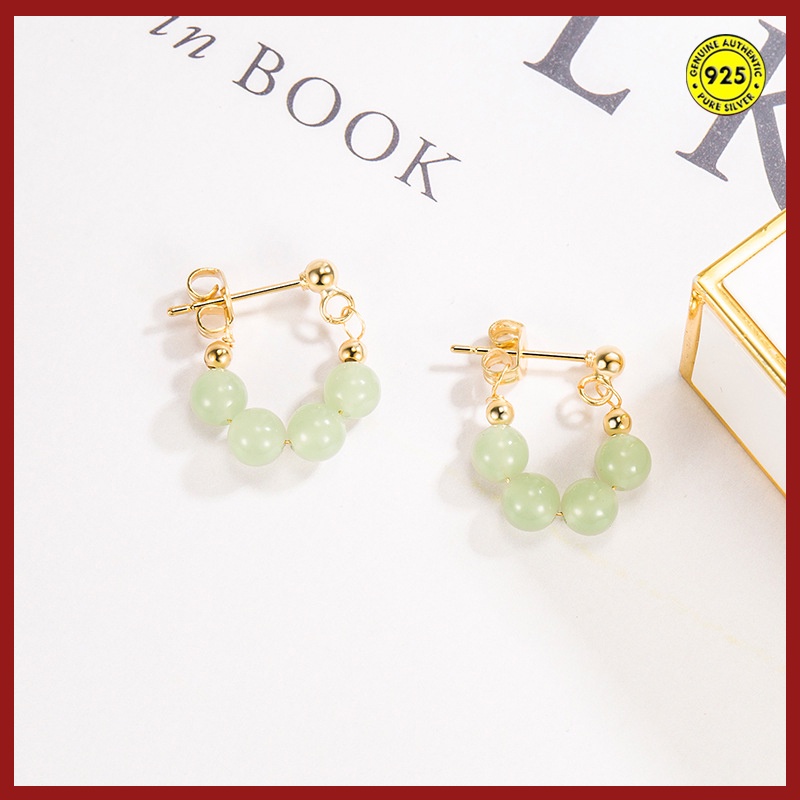 Bông Tai Ngọc Bích Hình Chữ U Phong Cách Vintage