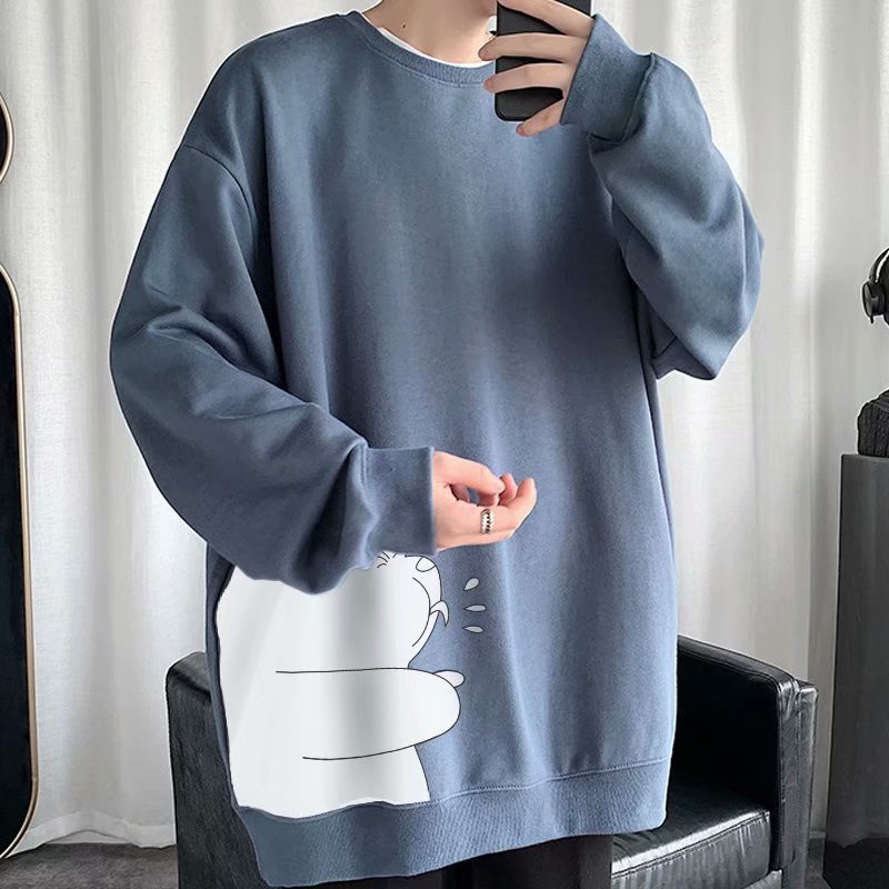 Áo Sweater Tay Dài Cổ Tròn Dáng Rộng In Hình Gấu Hoạt Hình Phong Cách Hip Hop Thời Trang Cho Nam Giới Size M-8XL