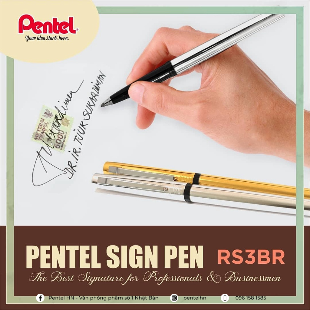 Bút Ký Cao Cấp Pentel RS3 Ngòi 0.8mm Mực Xanh | 2 Màu Vỏ