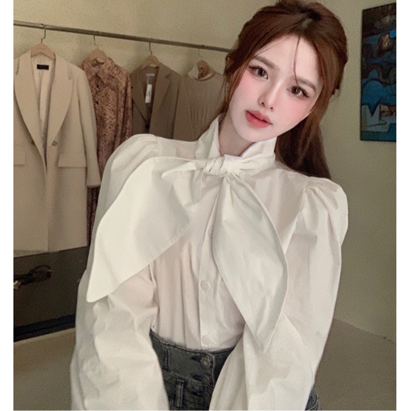 Sét Áo Sơ Mi Cổ Nơ Phối Gile Len Dày M1195 - Lolla_Fashion