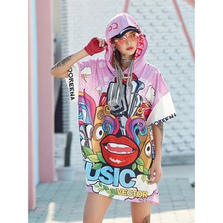 Hip-Hop Music Vector - Váy form rộng có mũ phong cách HipHop, Rock, Thể thao năng động, sành điệu 2020 - Free size