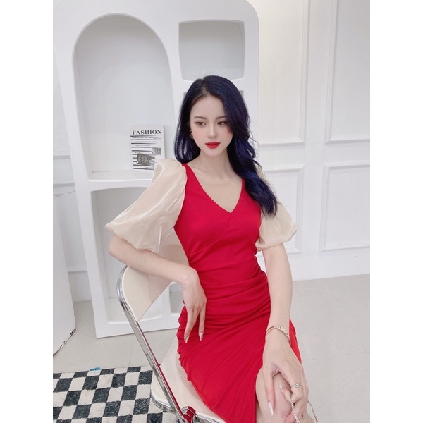 Đầm thiết kế tay bồng, dáng ôm body trẻ trung, lịch sự, công sở | BigBuy360 - bigbuy360.vn
