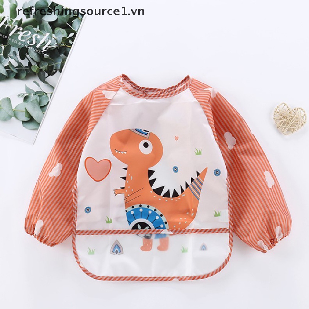 Tạp dề tay dài có túi chống nước dành cho bé tập ăn<br />