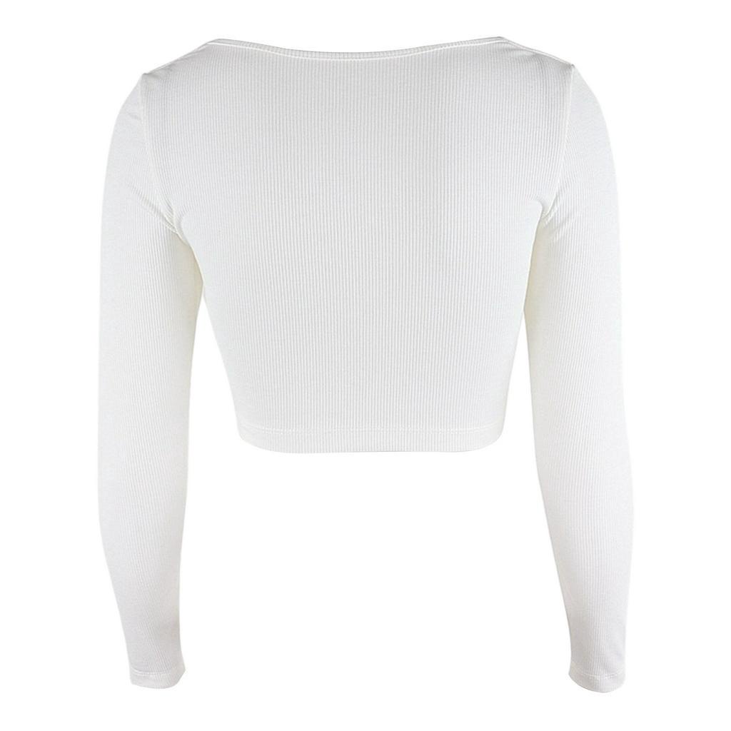 Áo Croptop Tay Dài Màu Trơn Phối Khoá Kéo Cho Phái Nữ