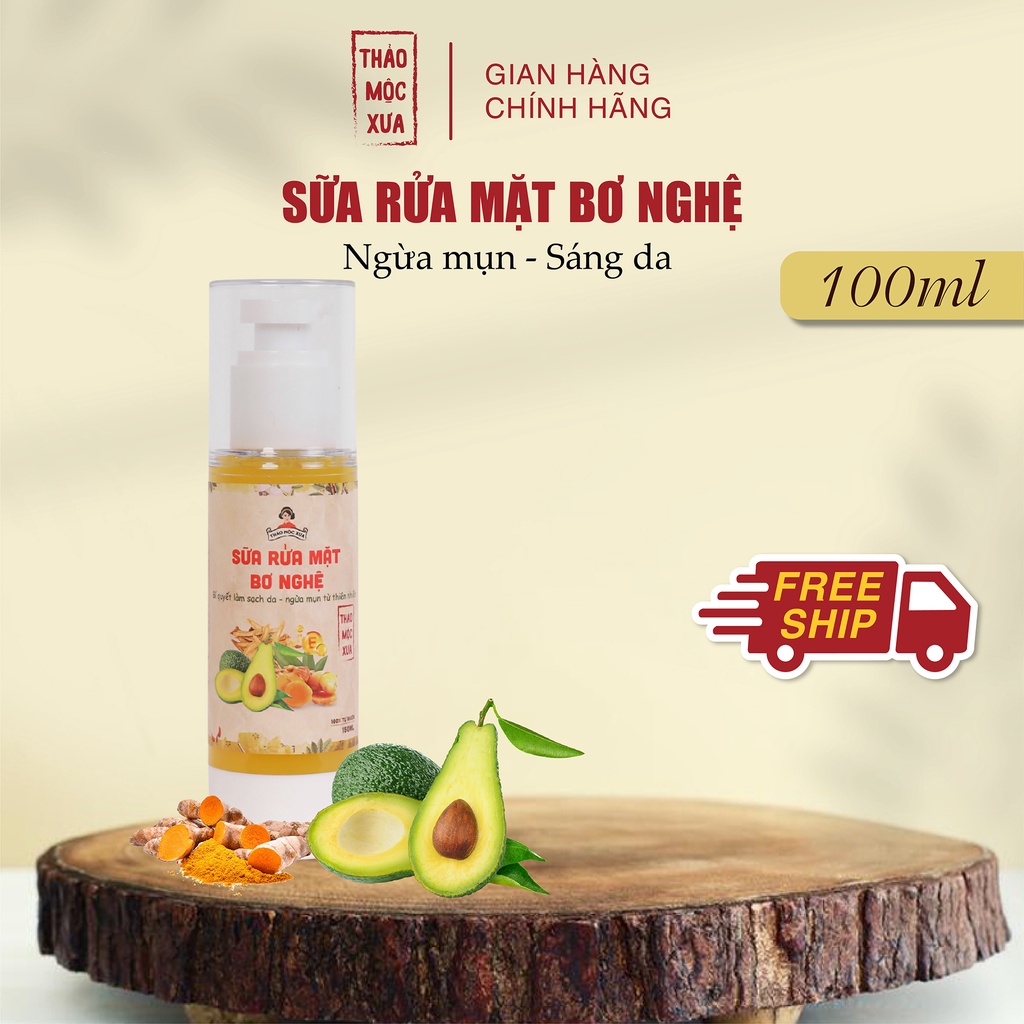 Sữa rửa mặt bơ nghệ giúp làm sạch da và hỗ trợ giảm mụn thâm lành tính và dịu nhẹ Thảo Mộc Xưa 150ml