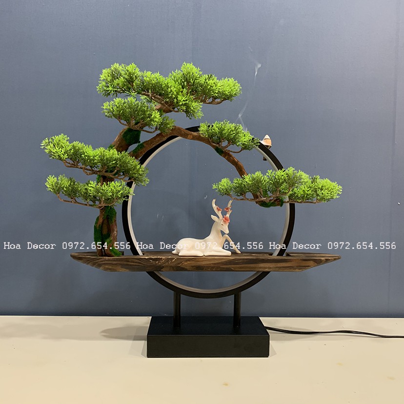 Bộ tiểu cảnh tượng hươu dưới bóng tùng có đèn led sáng sang trọng T72