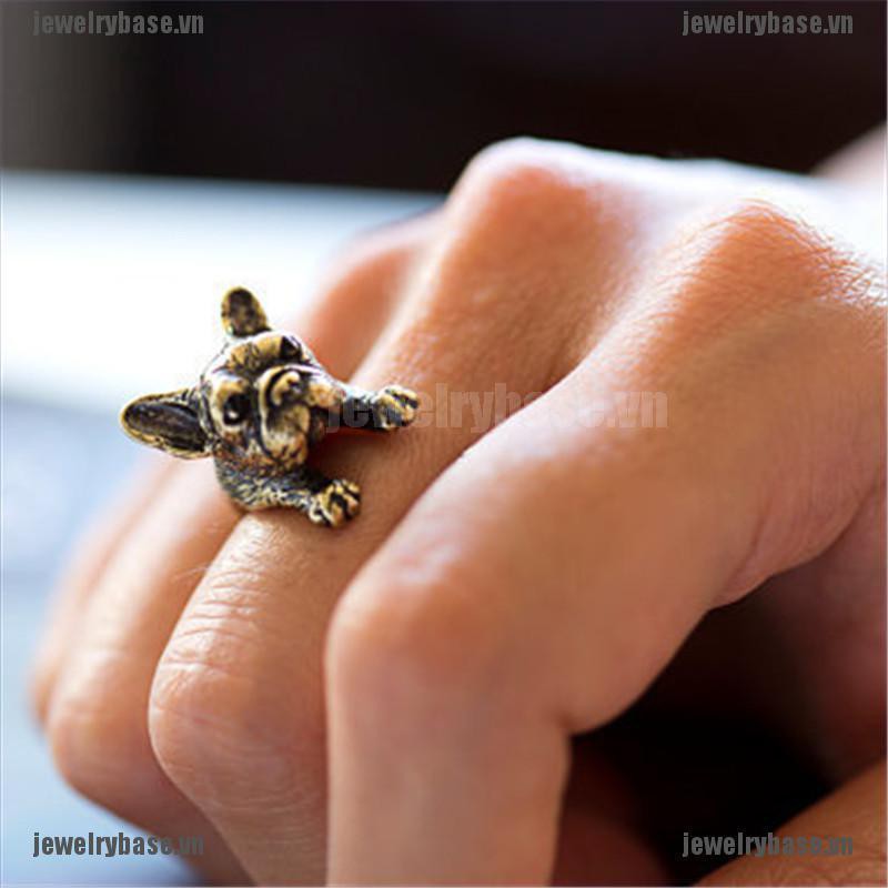 [Base] Vintage French Bulldog Animal Wrap Rings Gift for Women and Men Fashion Jewelry [VN]