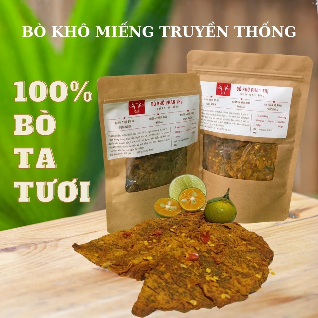 [100% BÒ TA TƯƠI] 250gr Bò Khô Miếng truyền thống, ngọt thơm tự nhiên - Chuẩn vị núi rừng