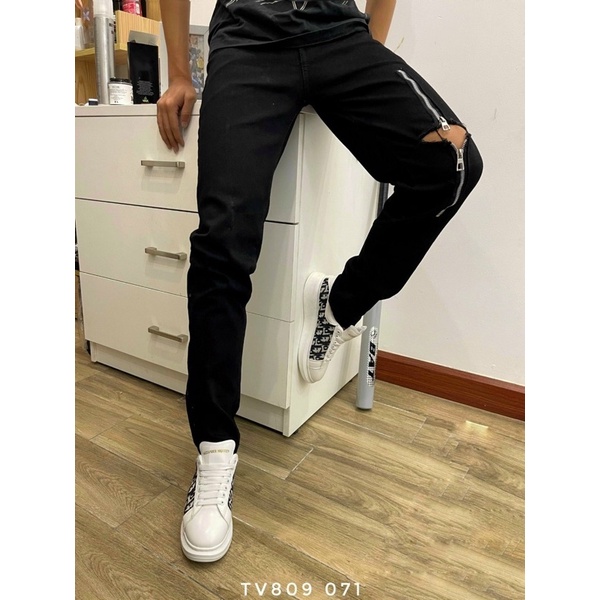 Quần jean nam đang côn có hoạ tiết khoá, Quần bò nam mầu đen trơn phong cách thời trang hàn quốc btshop từ 28 đến 32.