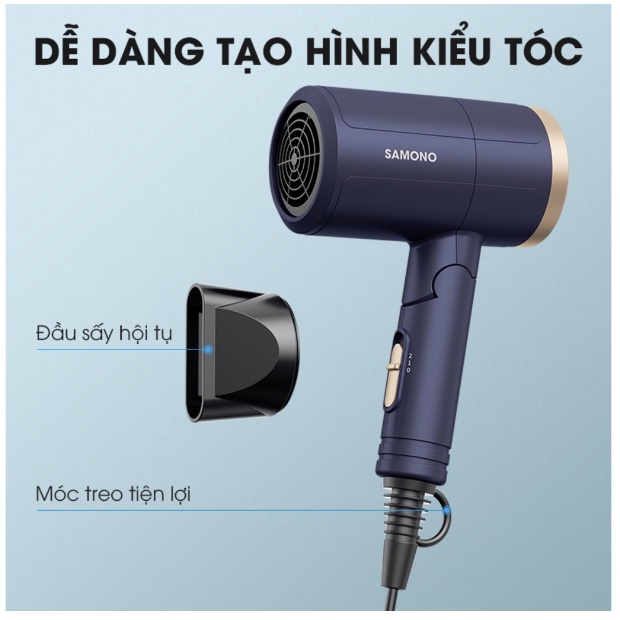 Máy sấy tóc mini gấp gọn bỏ túi khi du lịch SAMONO SW-HDB11 công suất lớn - Hàng chính hãng