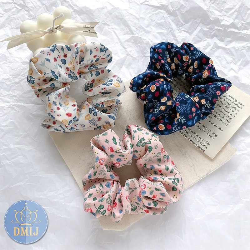 [Mã FAMARAL2 giảm 10K đơn 50K]Cột Tóc Vải Scrunchies Hoạt Tiết Hoa Phong Cách Vintage Mới