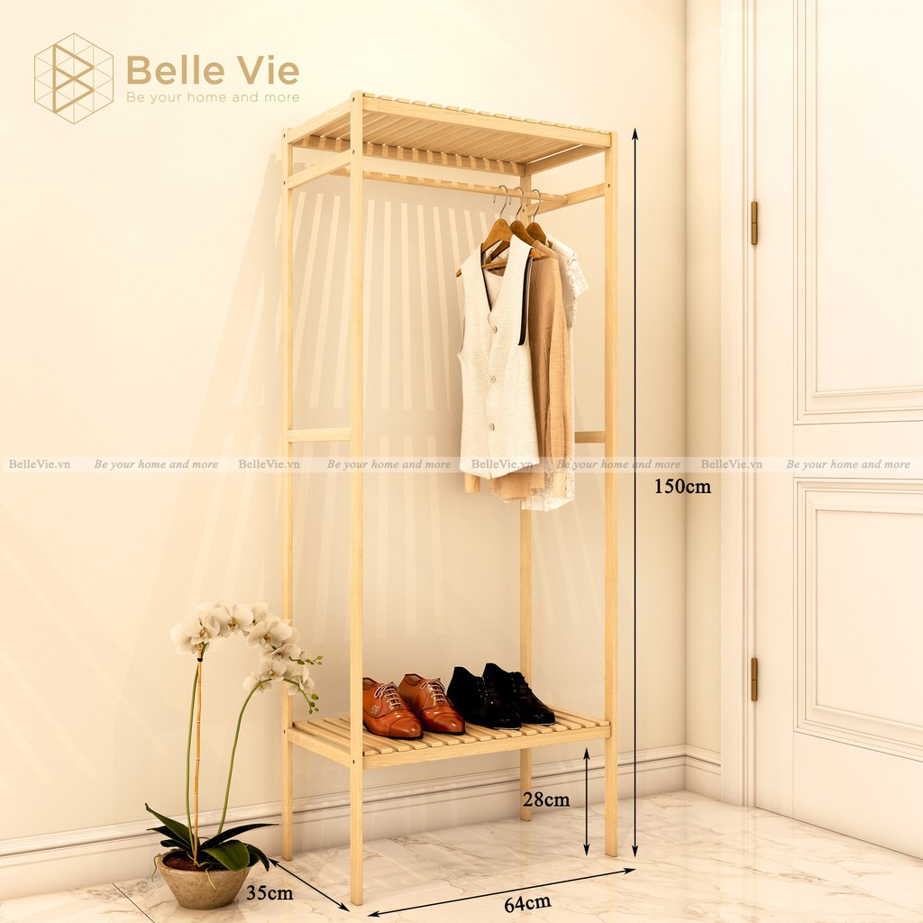 Tủ Treo Quần Áo 2 Tầng BELLEVIE Kệ Treo Quần Áo Lắp Ráp Shelf Hanger 2F KT 64cm x 35cm x 150cm