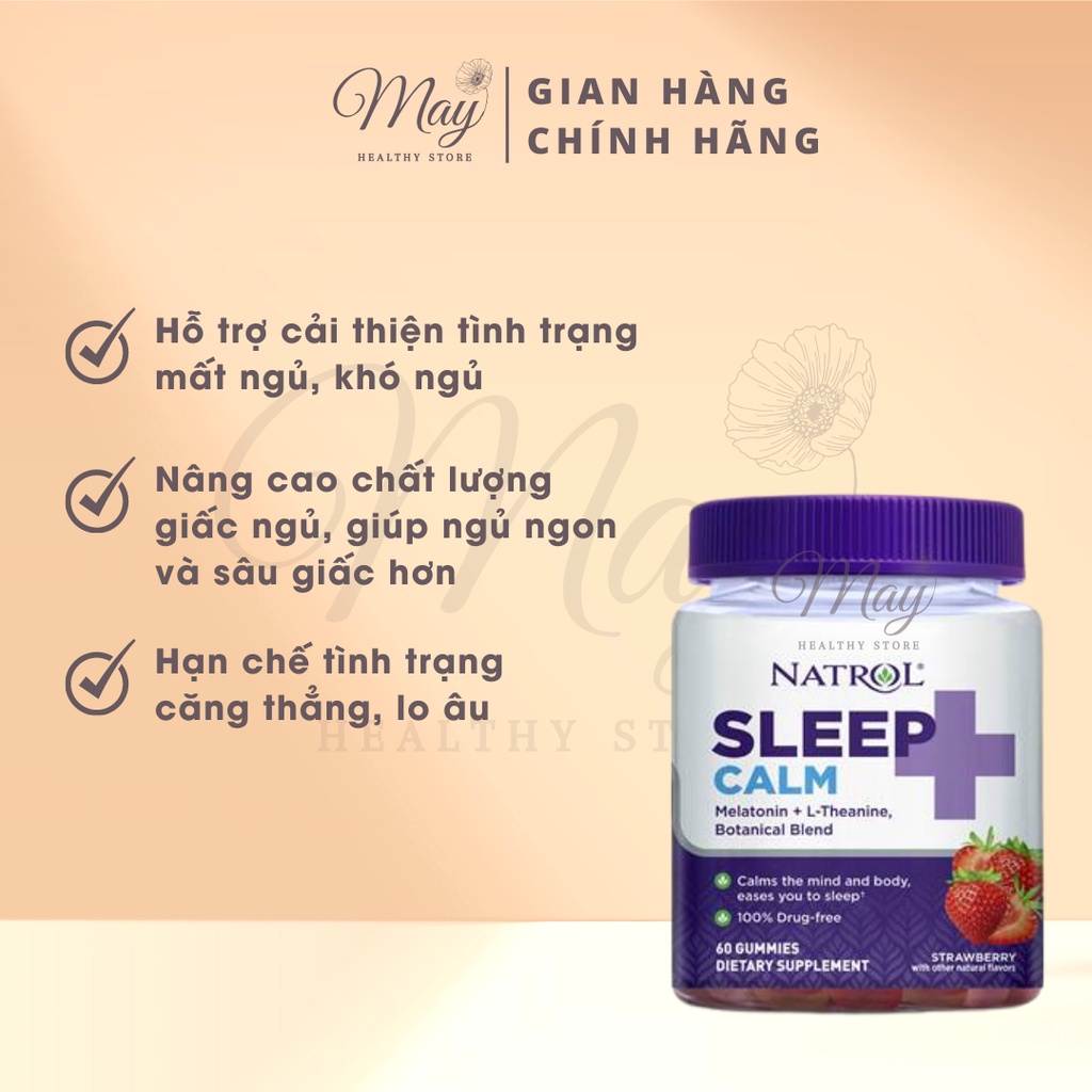 Kẹo Dẻo Cải Thiện Giấc Ngủ, Giảm Căng Thẳng Natrol Sleep + Calm Gummy Strawberry (Lọ 60 Viên)