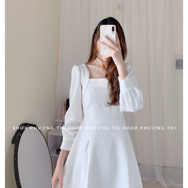 Váy trắng cổ vuông ren tay bồng siêu xinh 2812 (hàng sẵn) | BigBuy360 - bigbuy360.vn