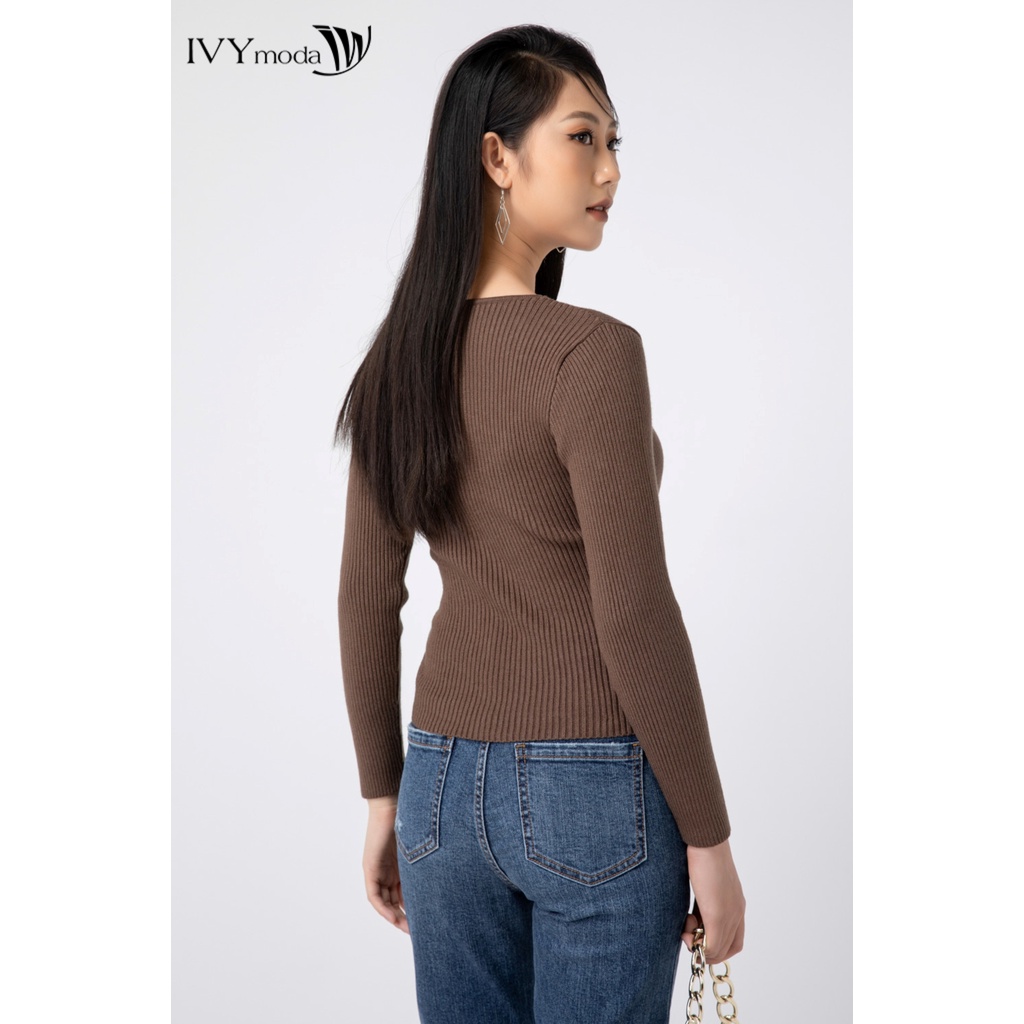 Áo len nữ ôm dáng chéo eo IVY moda MS 58B8034