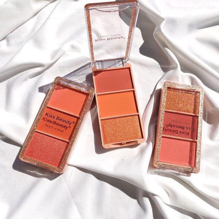 Má hồng 3 ô Kiss Beauty Peach Of Blush màu sắc trẻ trung, năng động, nhỏ gọn nội địa Trung