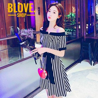 💢Đầm sọc xanh trễ vai