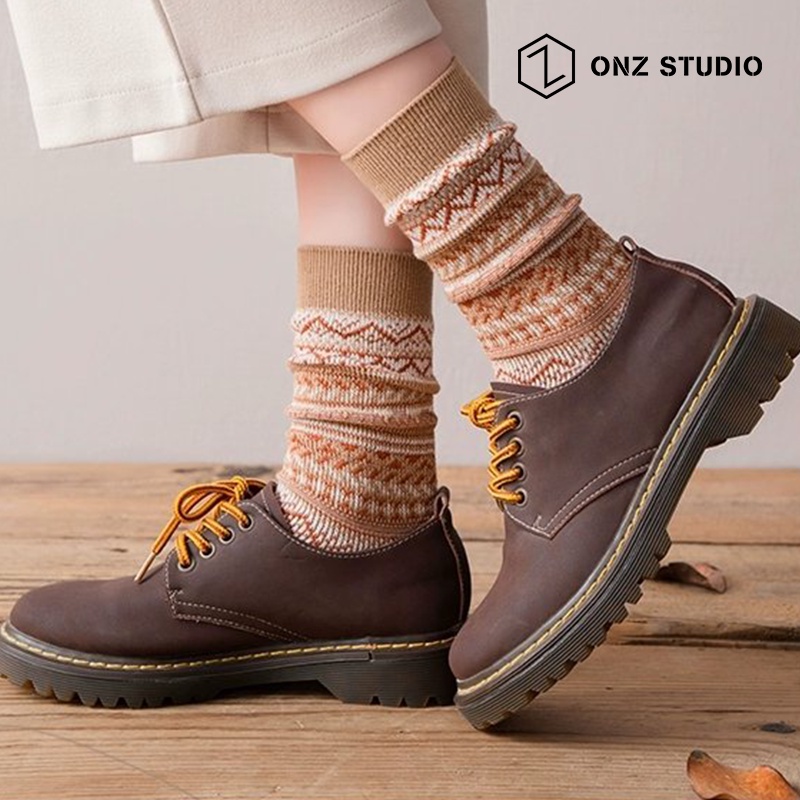 Vớ cotton ONZ Studio - SET 6 - Tất chân nam nữ cổ cao mềm mịn co giãn phong cách vintage TA05