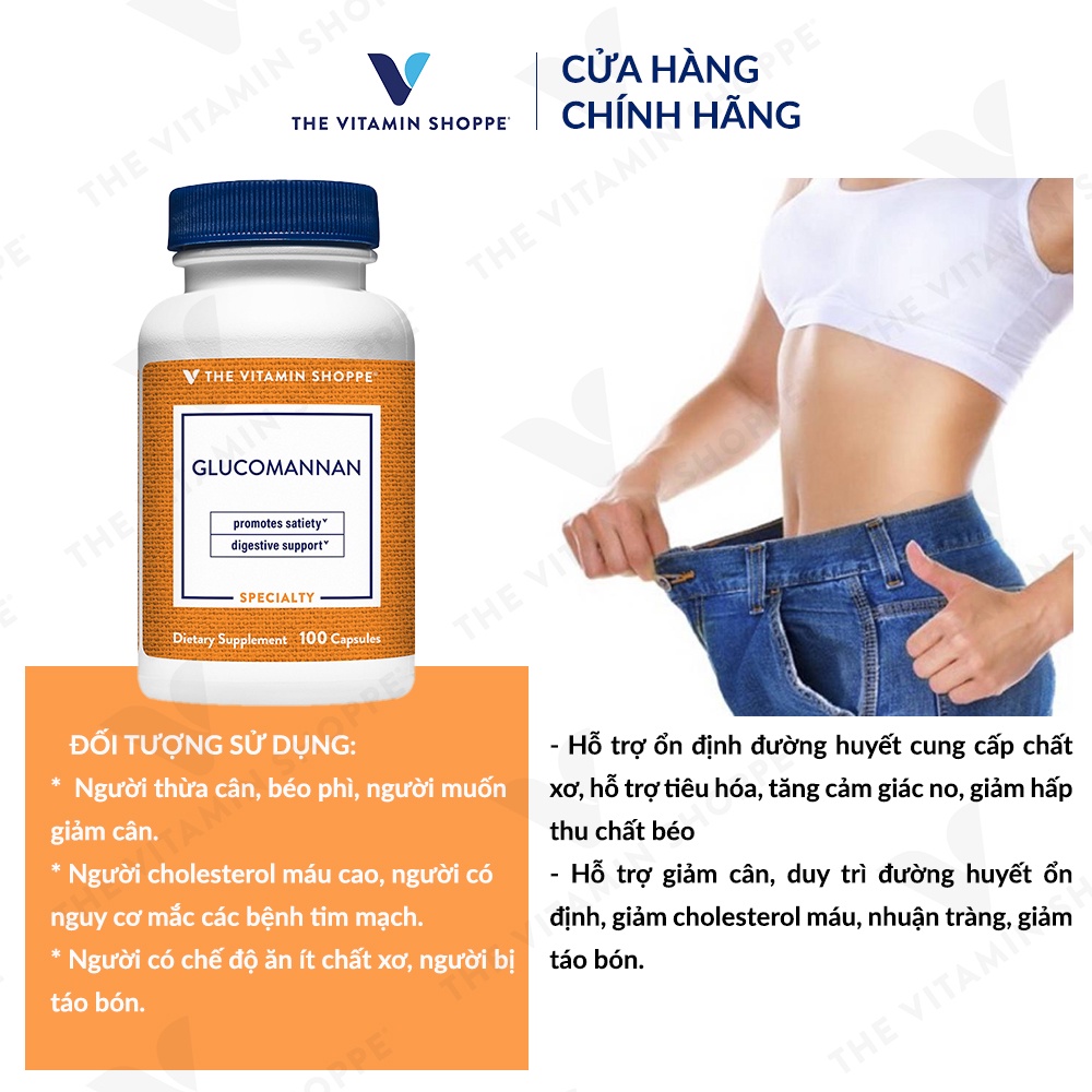 Viên uống ổn định đường huyết THE VITAMIN SHOPPE Glucomannan hỗ trợ giảm cân 100 viên