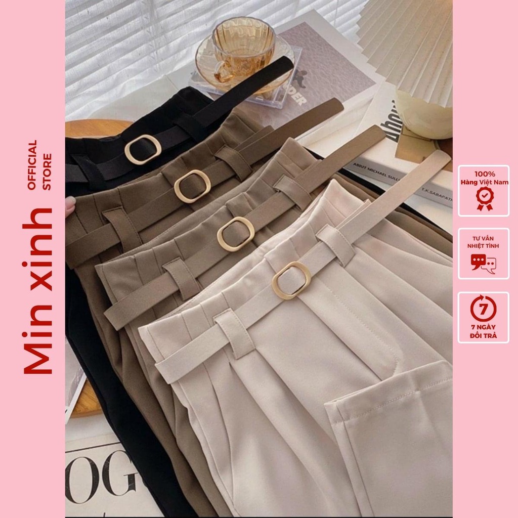 Quần Vải Nữ Chất Ru.by Cạp Liền Kèm Đai, Quần Tây Baggy Cạp Cao Đi Học Đi Làm Bảng Màu Đẹp_mẫ 666