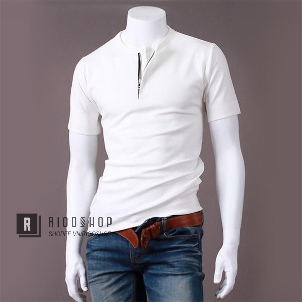 Áo thun nam tay ngắn trơn cổ dây kéo đứng cực đẹp RIN082V - áo phông nam cổ tròn Riooshop | BigBuy360 - bigbuy360.vn