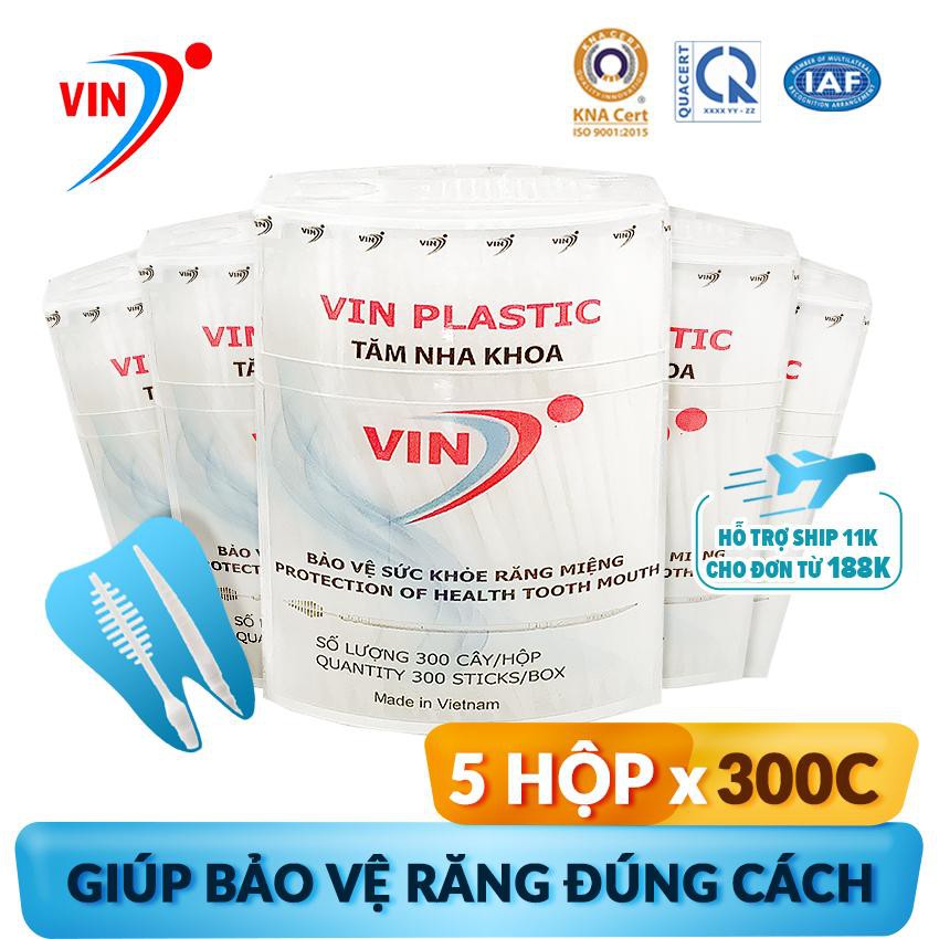 Tăm nha khoa vinon (Combo 5 hộp x hộp 300 tăm). TCVN: ISO 9001-2015 và 12-1:2011/BYT. MS-04