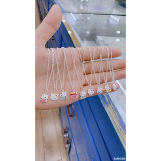 Dây chuyền bạc mặt Hello Kitty sắc màu cho bé,Mặt dây chuyền Kitty bạc ta cho bé-Minh Tâm Jewelry