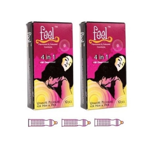 Bao cao su gai gân kéo dài thời gian Feel 4in1 cao cấp hộp 12 chiếc