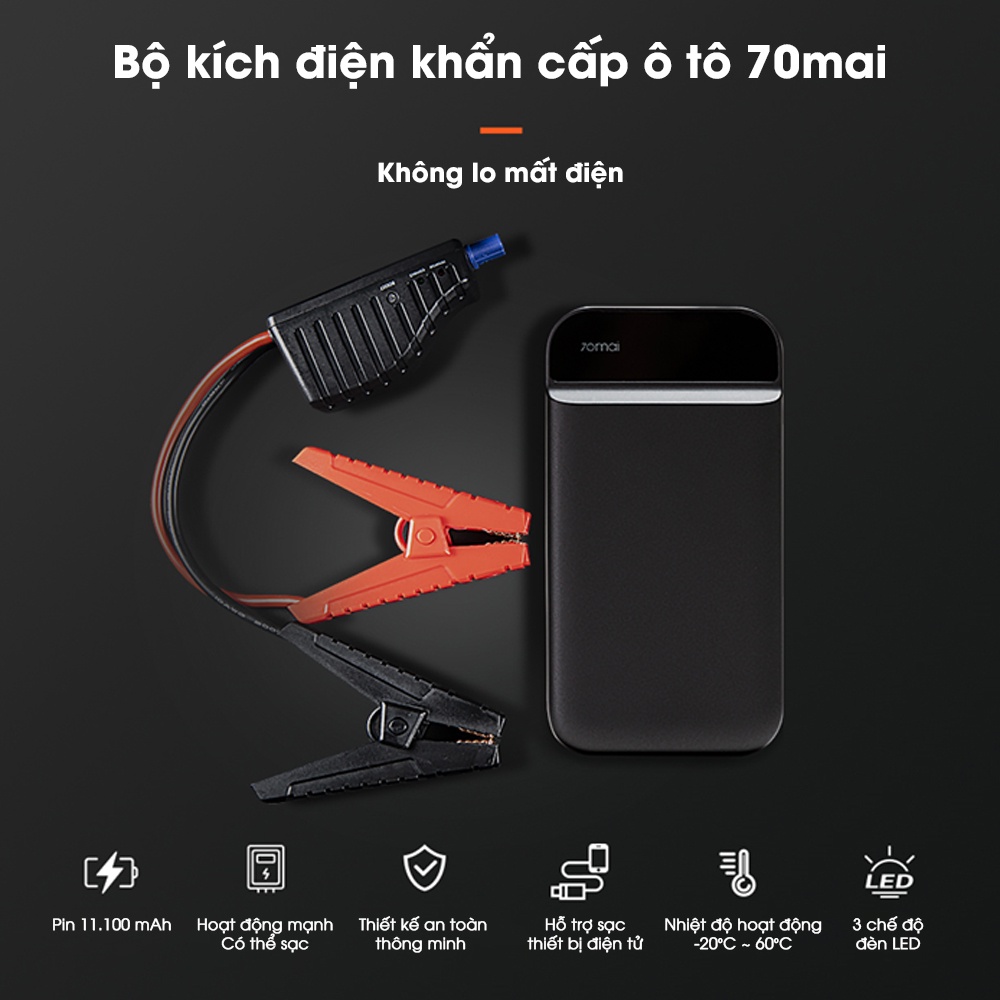 【CHÍNH HÃNG】Bộ kích điện xe ô tô khẩn cấp tích hợp pin dự phòng 11100 mAh Xiaomi 70Mai Midrive PS01