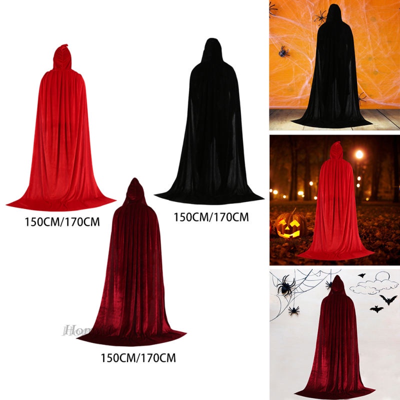 1 áo choàng phù thủy có mũ trùm đầu bằng vải nhung dùng hóa trang Halloween [Homyl1]​​Trang phục lễ hội màu đen 150cm | BigBuy360 - bigbuy360.vn