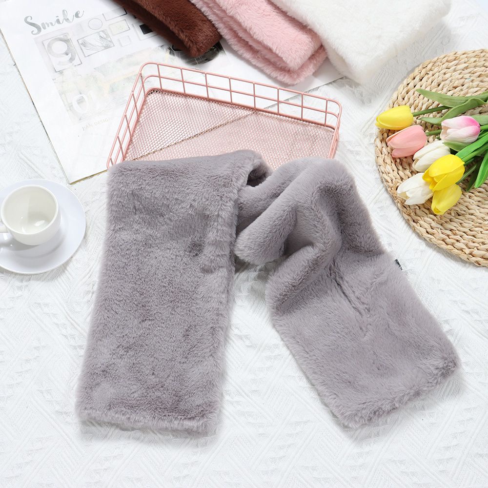 Khăn quàng cổ bằng lông thỏ nhân tạo dày dặn màu trơn giữ ấm mùa đông màu sắc thanh lịch thời trang cho nữ
