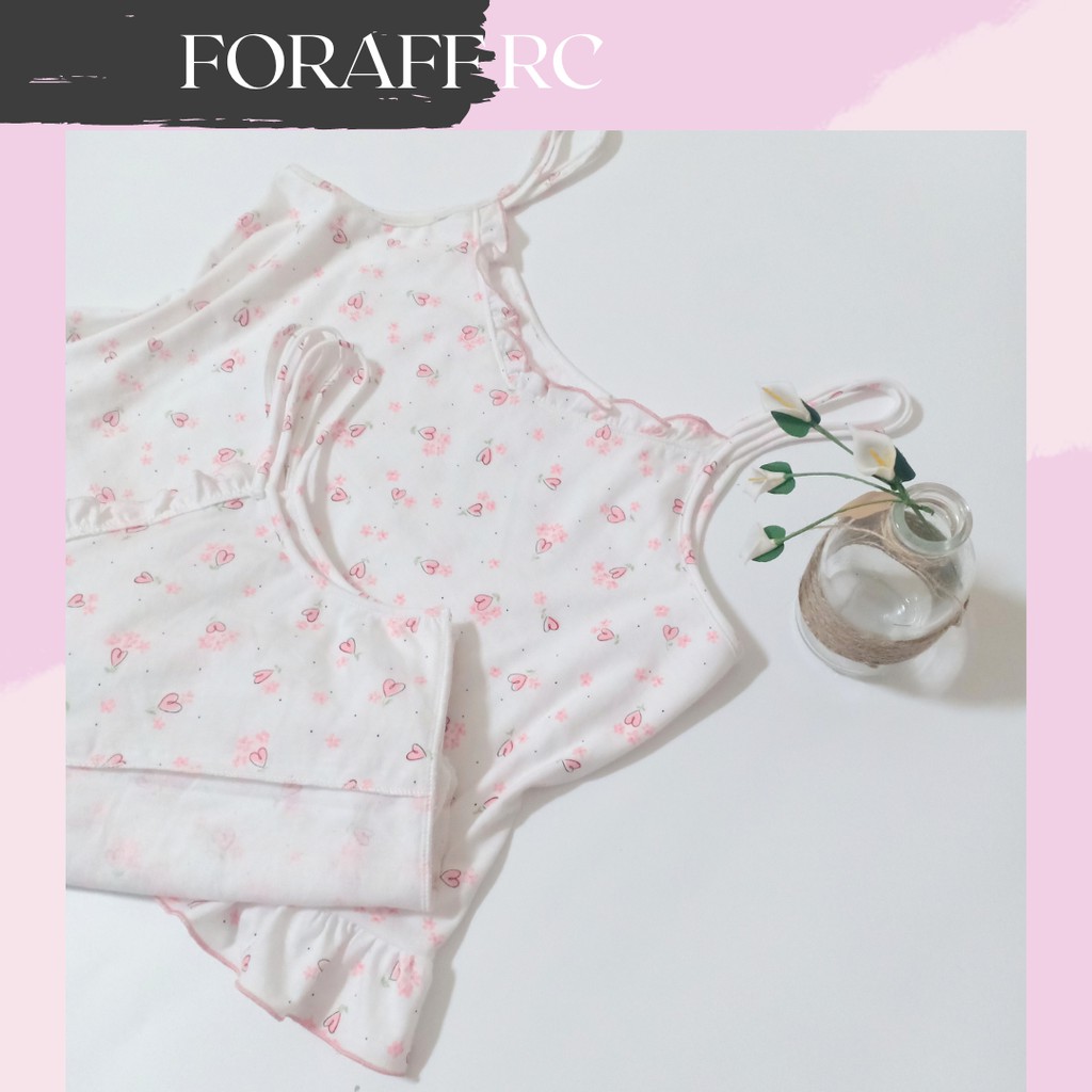 Đồ bộ ngủ nữ RCB04, hai dây, cổ tim phối bèo, thun cotton 2c 4c chiều dành cho người dưới 62kg | BigBuy360 - bigbuy360.vn