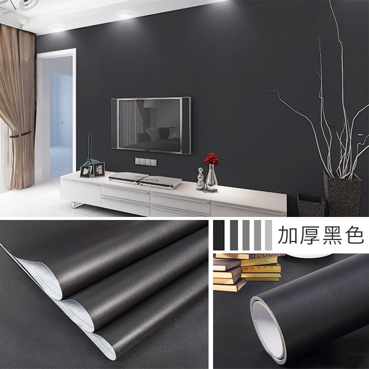 Giấy dán tường màu đen nhám có keo sẵn khổ rộng 45cm, giấy decal dán tường một màu đen bề mặt nhám - Lala Mart