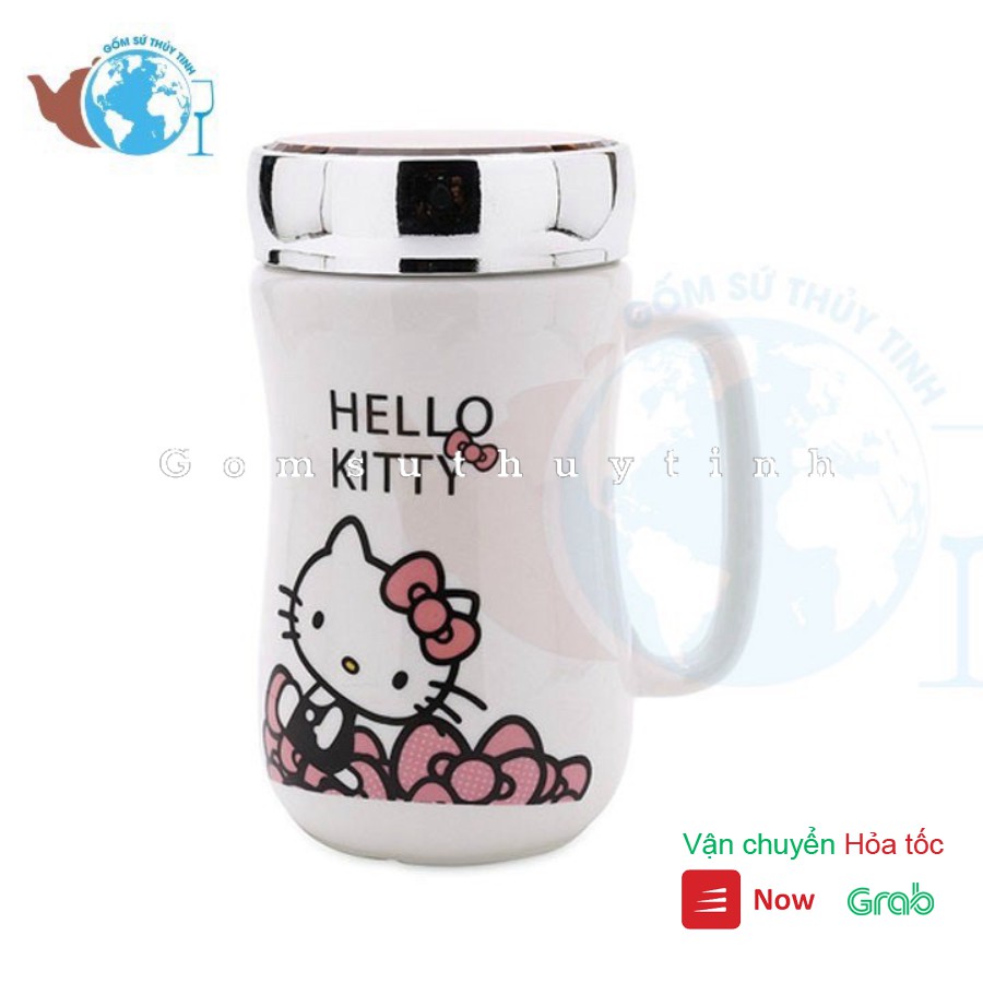 LY SỨ GIỮ NHIỆT 400ML NẮP TRÁNG GƯƠNG có tay cầm in họa tiết ngẫu nhiên