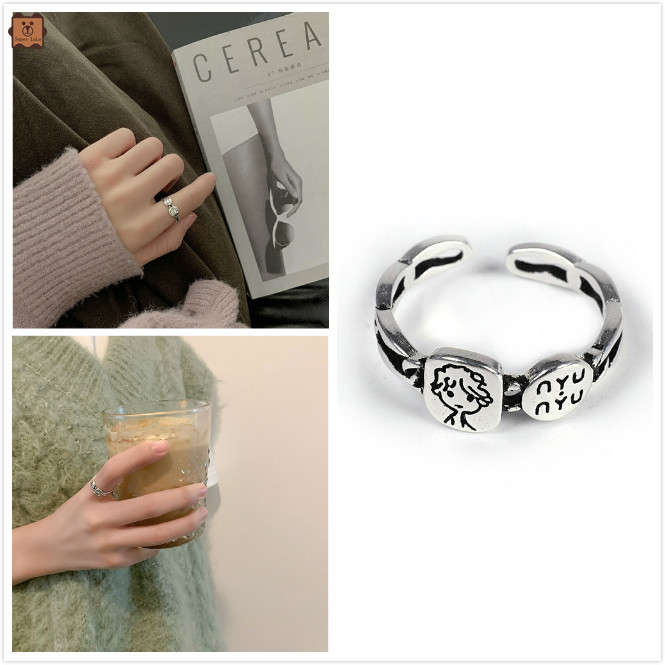 Nhẫn Đeo Tay Kiểu Mở Chất Liệu Kim Loại Khắc Chữ Phong Cách Retro Cho Nữ