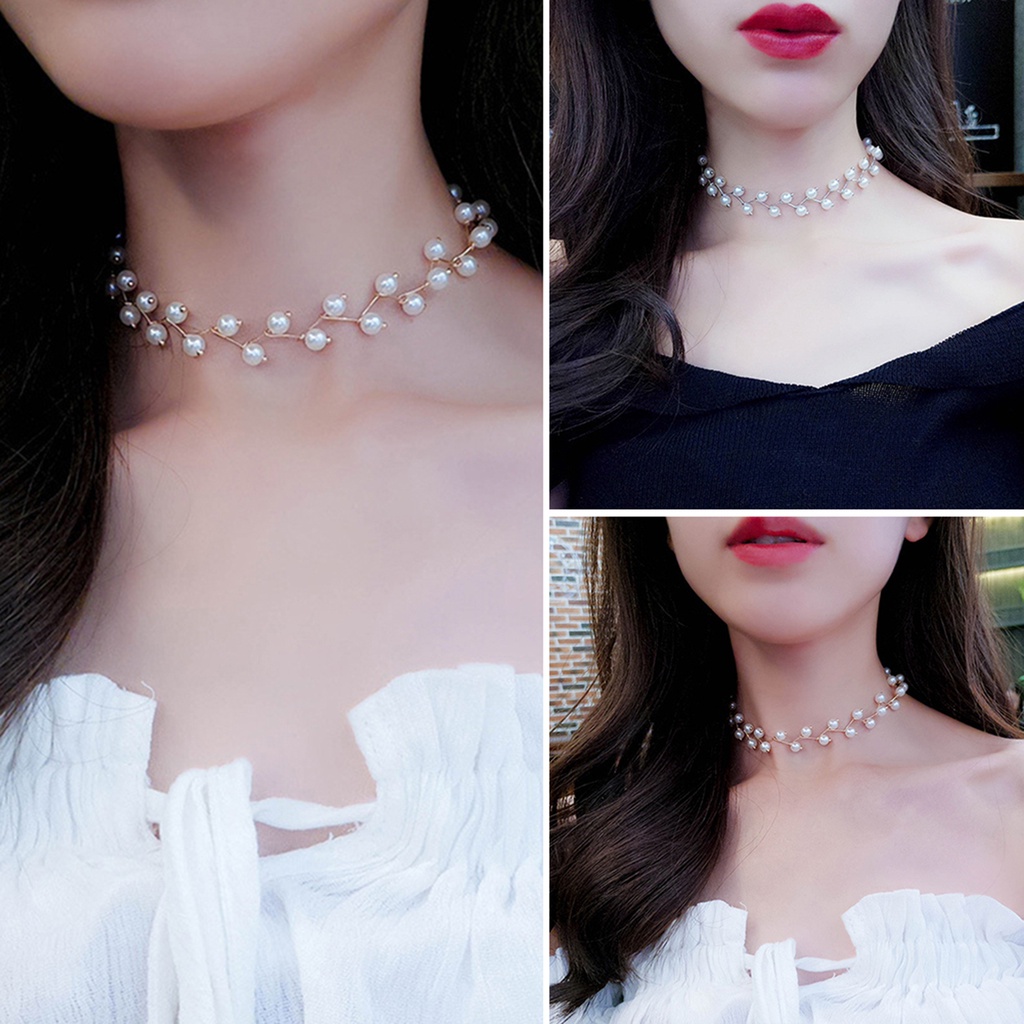 Vòng cổ choker hai lớp dây làm từ ngọc trai nhân tạo