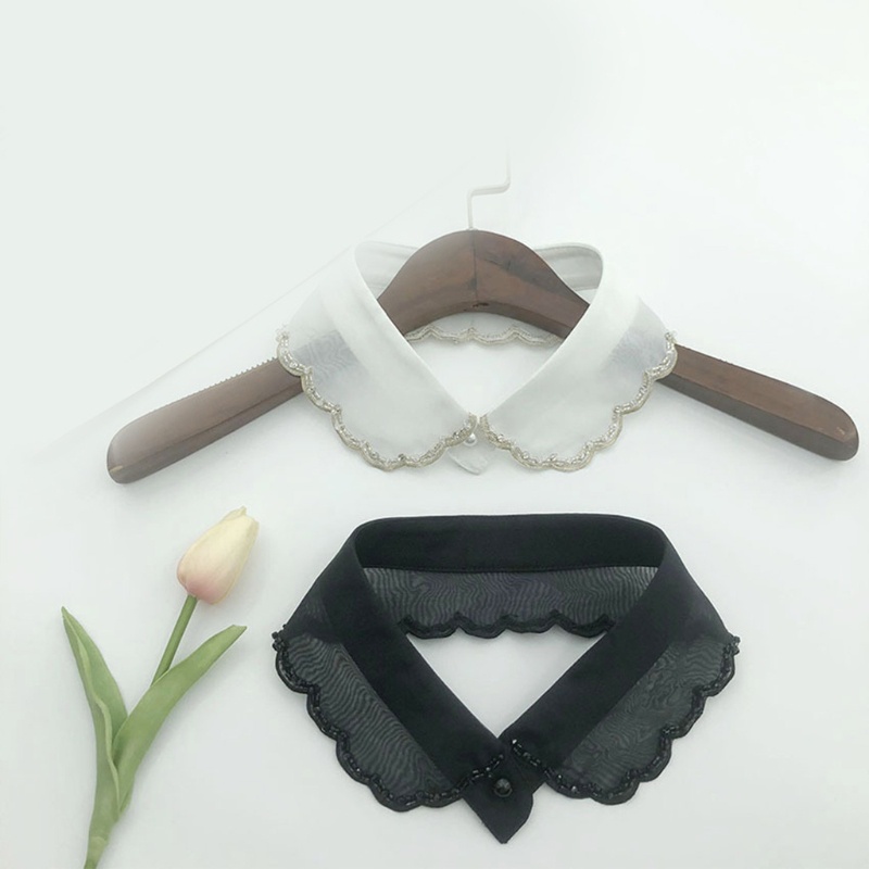 Vòng Cổ Choker Vải Organza Thêu Họa Tiết Trang Trí Hạt Gợn Sóng Thời Trang Cho Nữ