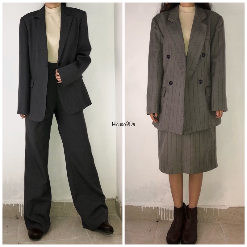 (2 bộ) Vest bộ nữ phong cách hong kong, set áo vest và quần tây hoặc chân váy công sở