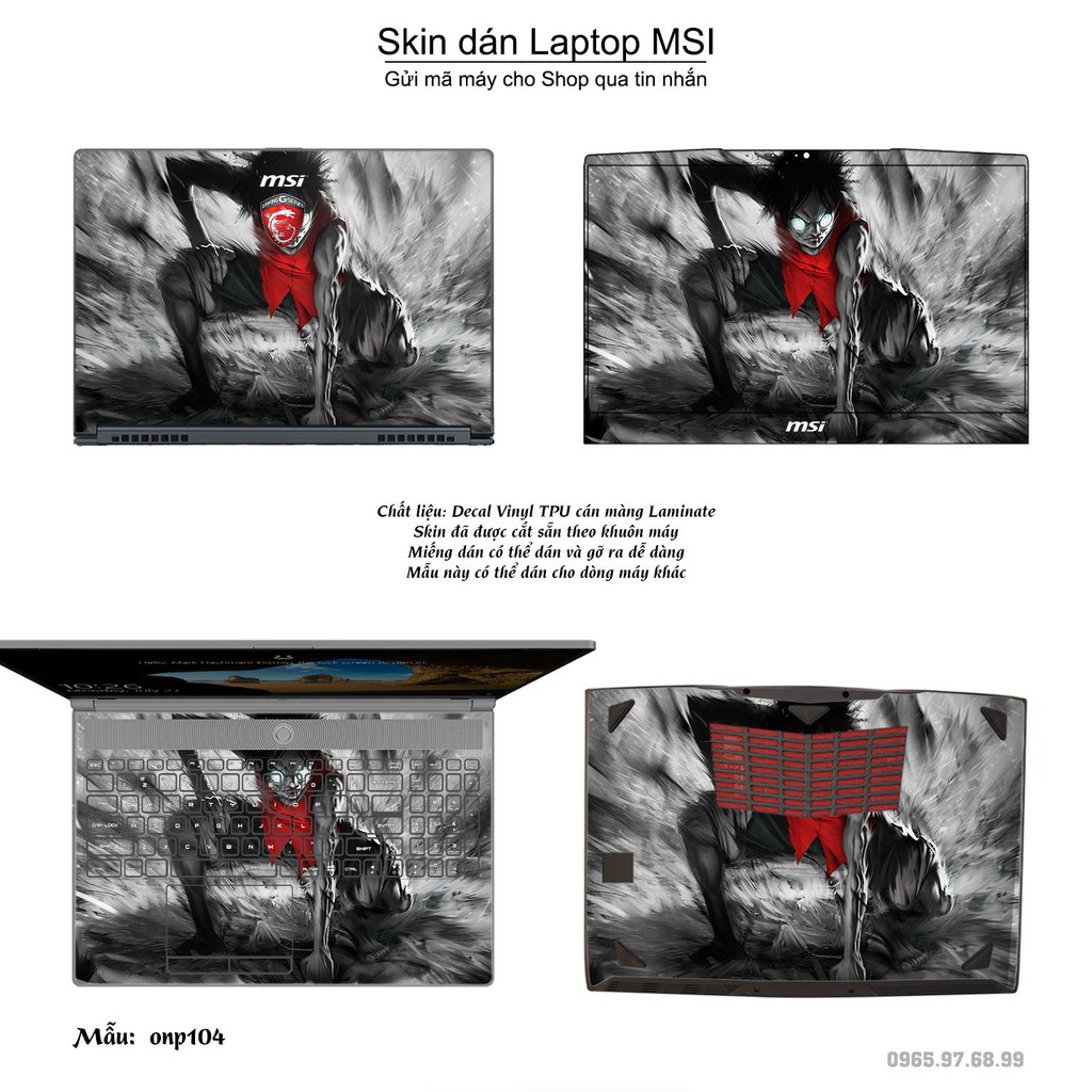 Skin dán Laptop MSI in hình One Piece nhiều mẫu 10 (inbox mã máy cho Shop)