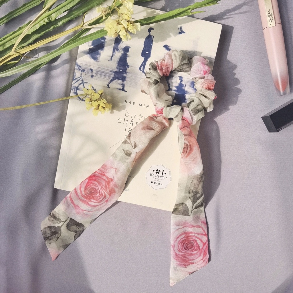 Dây Buộc Tóc Scrunchies AlittleMORE Ruy Băng Tơ Hoa Hàn Quốc Cao Cấp Nàng Thơ Dễ Thương Cột Tóc Đẹp