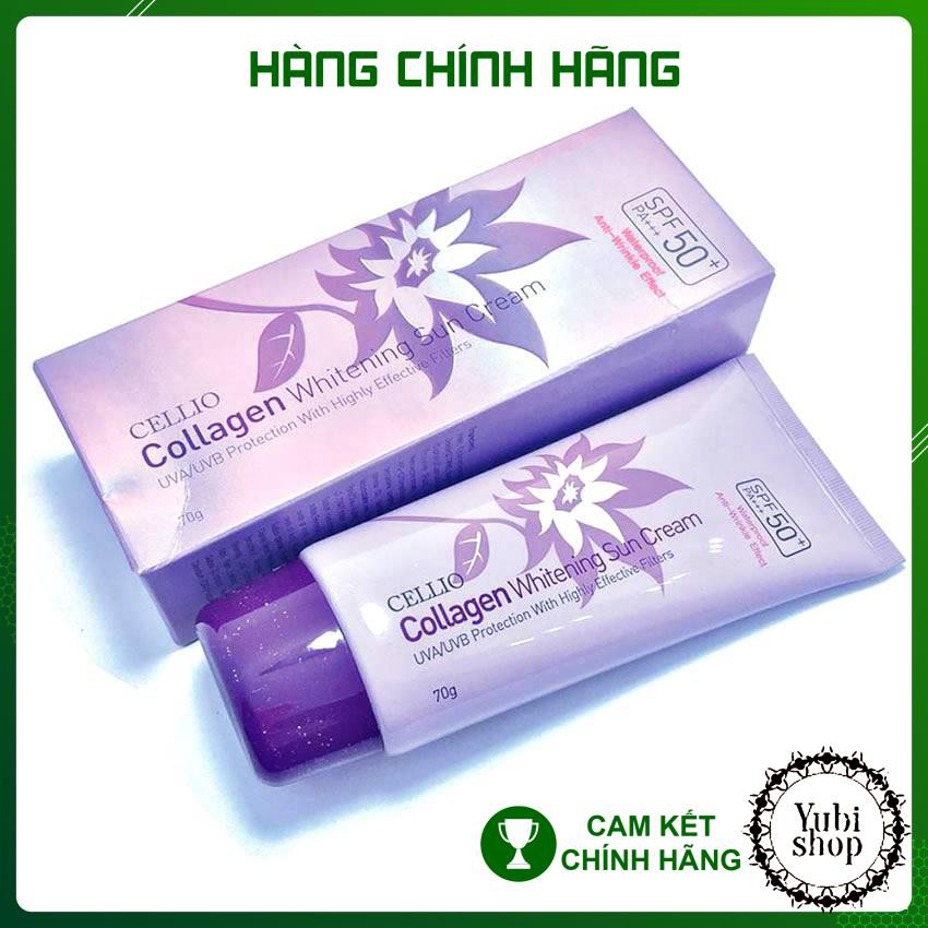Kem Chống Nắng Cellio Tím - Kem Chống Nắng Cellio Collagen Whitening Sun Cream 70g Chính Hãng Hàn Quốc - New