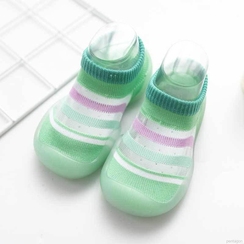 Giày Đế Silicon Mềm Chống Trượt Thoáng Khí Họa Tiết Kẻ Sọc Cho Bé