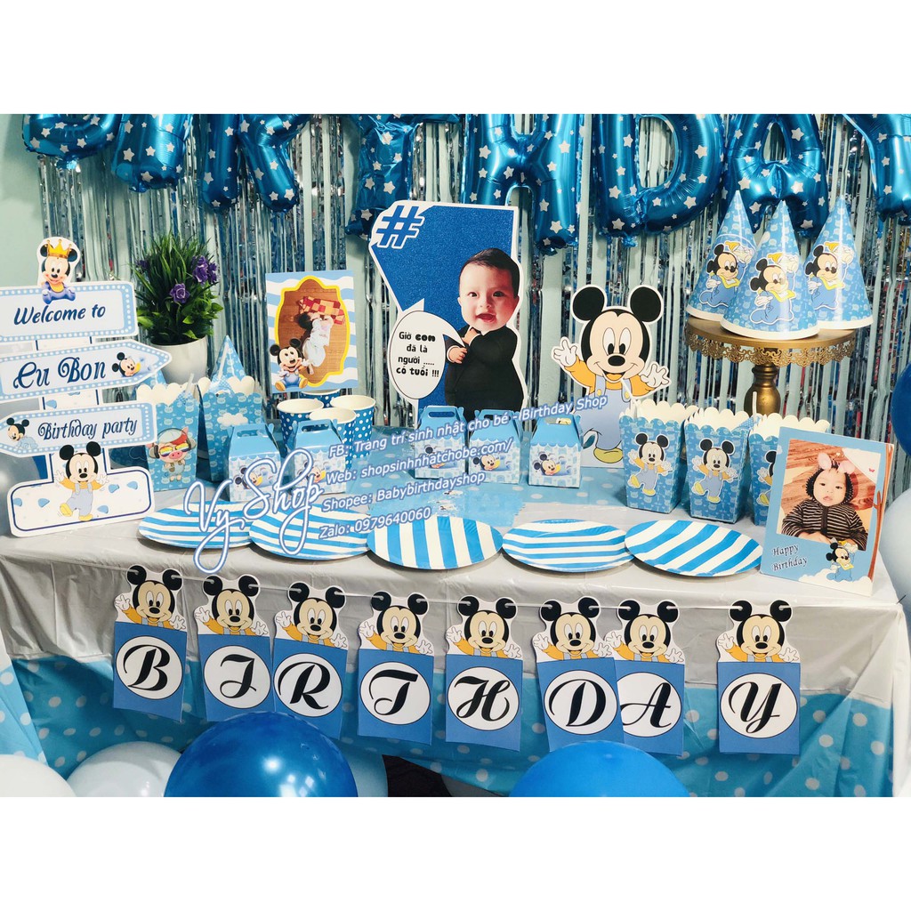 Set trang trí chuột xanh cho bé - trang trí sinh nhật - đầy tháng
