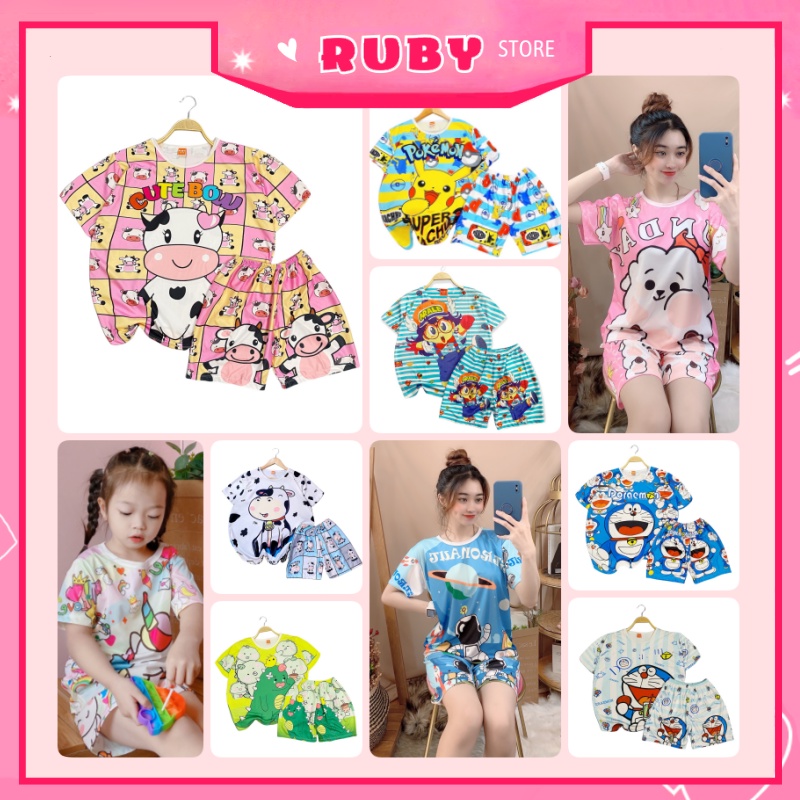 [Đồ bộ gia đình] Full Size cho bé &amp; người lớn Set bộ Bò Sữa Hoạt Hình Nhiều Mẫu (5KG - 70KG) chất thun mềm mịn mát DBRBD