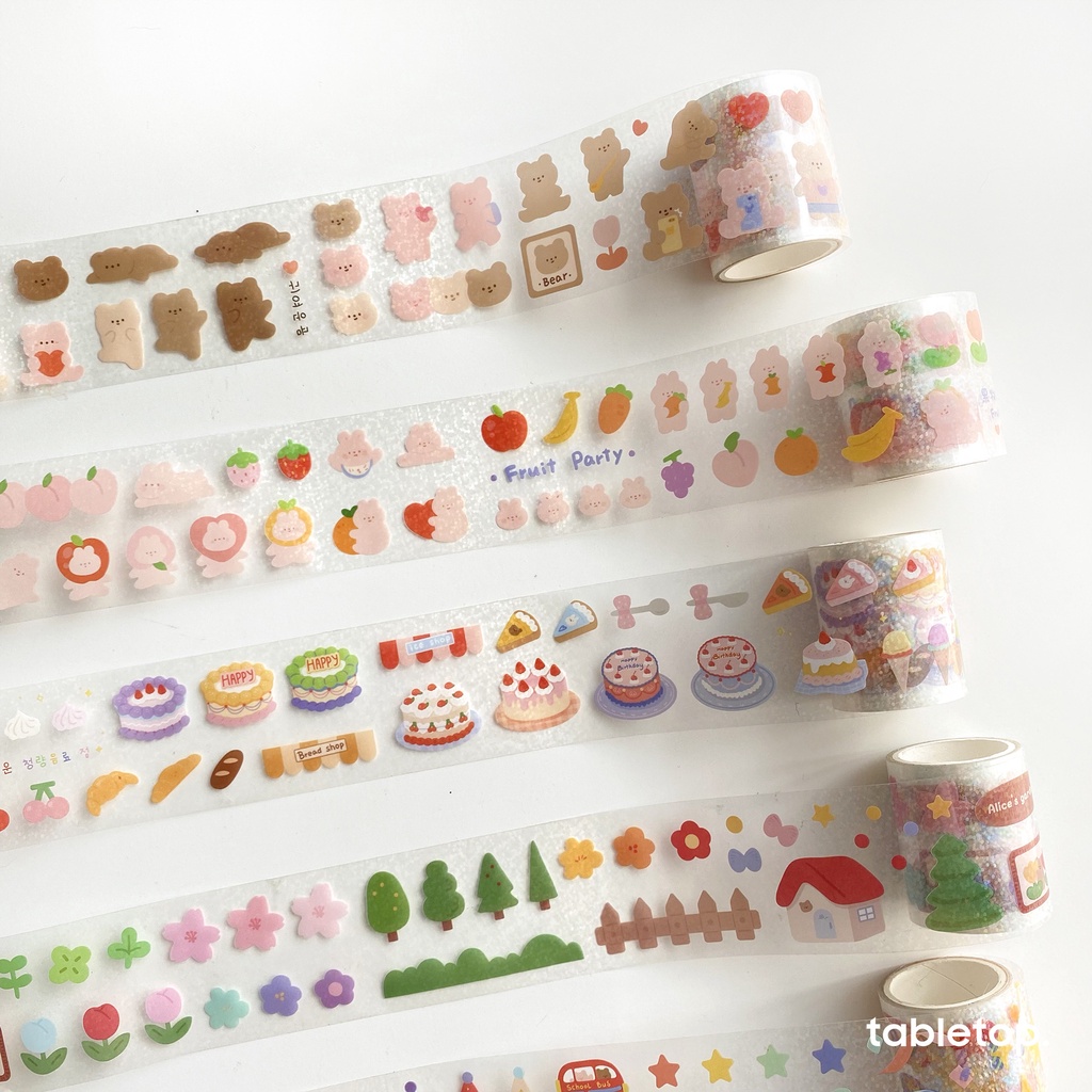 Washi tape trong suốt lấp lánh in hình dễ thương bản to 5cm - băng dính/ băng keo trang trí sổ tay, planner
