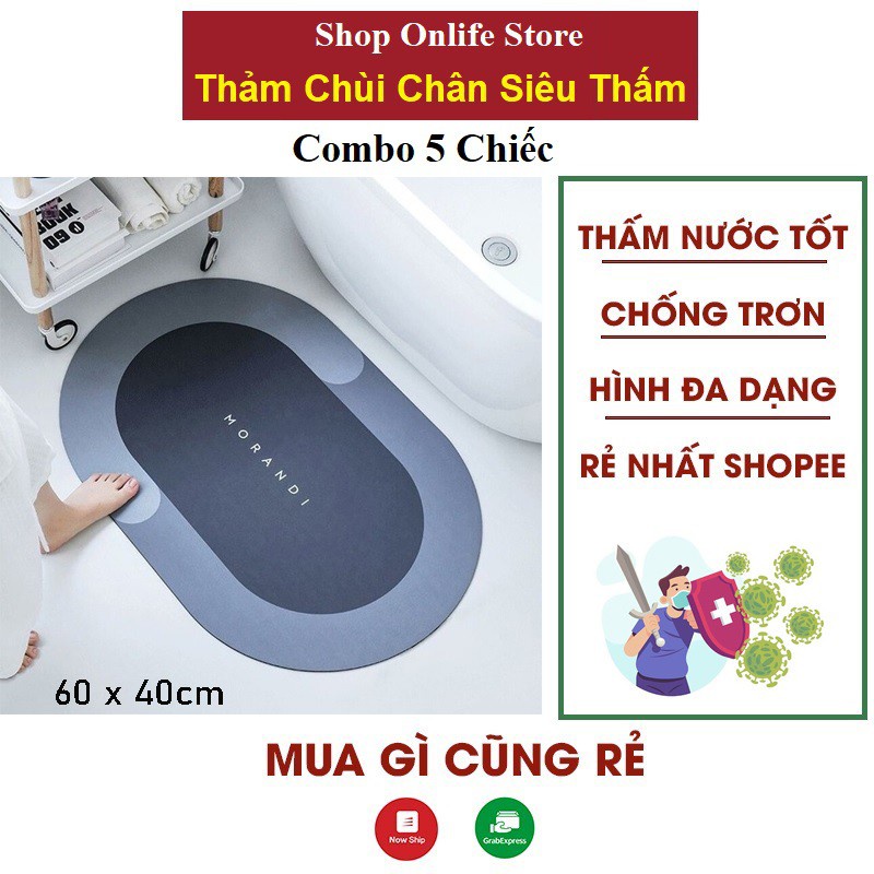 Thảm Lau Chân Nhà Tắm Siêu Thấm Hút, Thảm Chùi Chân Chống Trơn Trượt Cao Cấp 2022