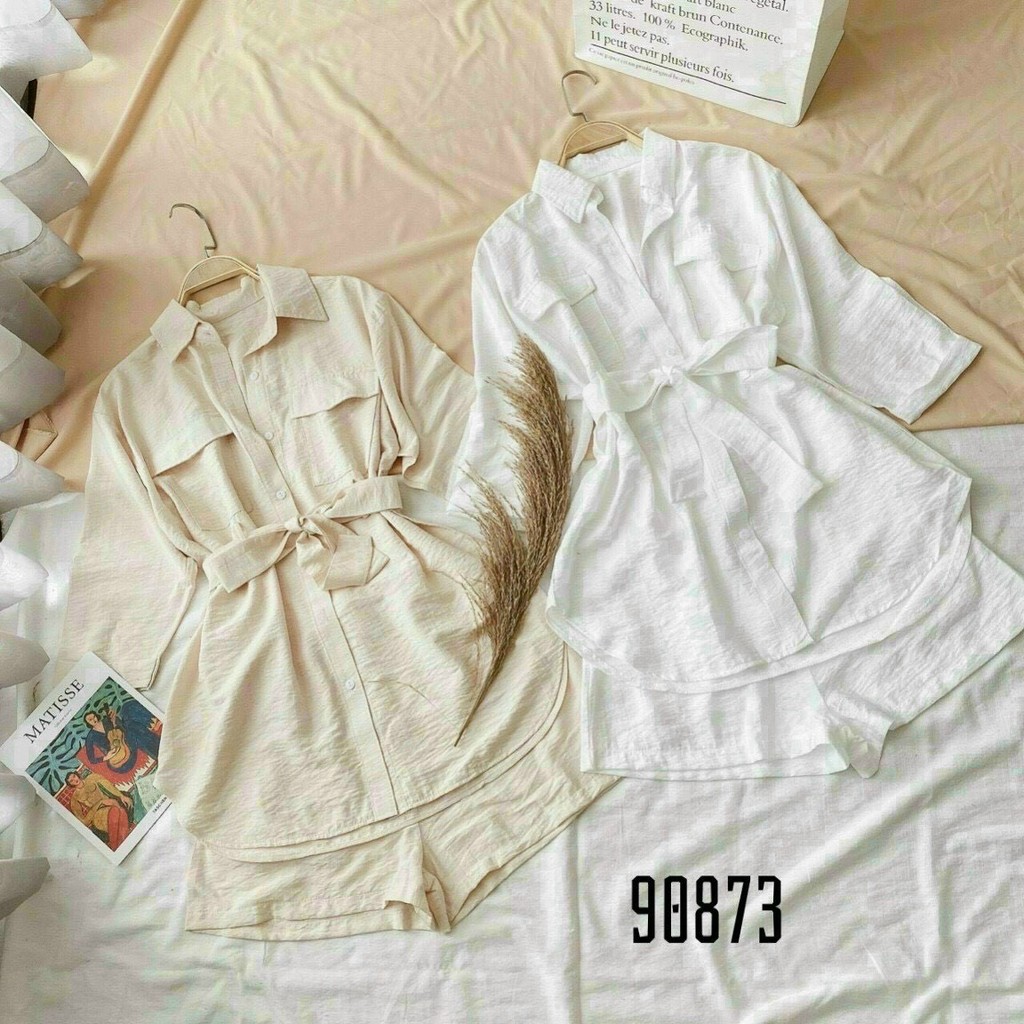 SET BỘ NỮ GIẢ FUMPSUIT DÀI TAY CÓ TÚI BUỘC EO DỄ THƯƠNG TH