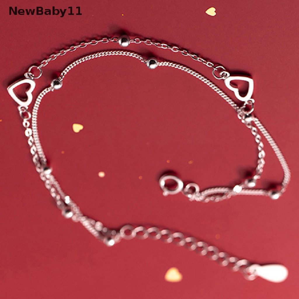 Vòng Tay Hai Lớp Mặt Hình Trái Tim Màu Bạc Có Thể Điều Chỉnh Cho Nữ